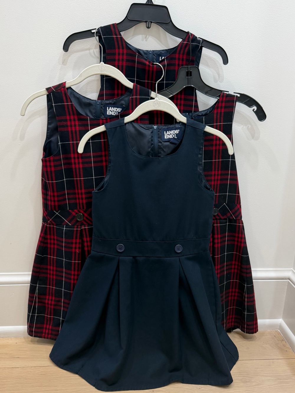 Lands’ End Girls School Uniform Jumpers Size 8 – Lot of 4 – Navy & Plaid